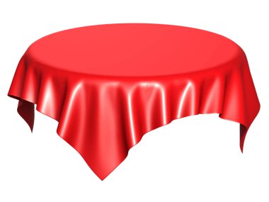 Kırmızı ipek zerafet masa örtüsü. Show Fuarı. Tasarım öğesi arka plan için. 3D render illüstrasyon