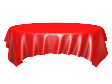 Kırmızı ipek zerafet masa örtüsü. Show Fuarı. Tasarım öğesi arka plan için. 3D render illüstrasyon