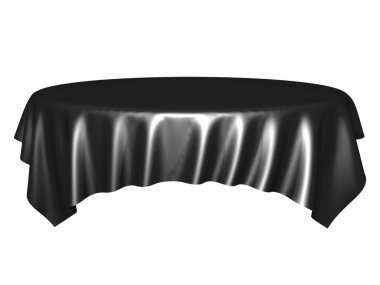 Siyah ipek zerafet masa örtüsü. Show Fuarı. Tasarım öğesi arka plan için. 3D render illüstrasyon