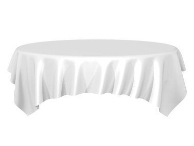 Beyaz ipek zerafet masa örtüsü. Show Fuarı. Tasarım öğesi arka plan için. 3D render illüstrasyon