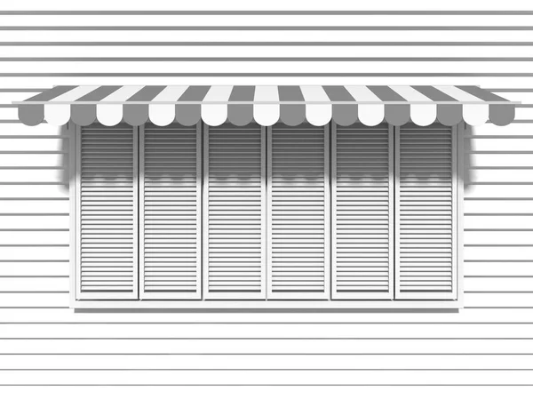 White awning sunshade over closed window. 3d render illustration