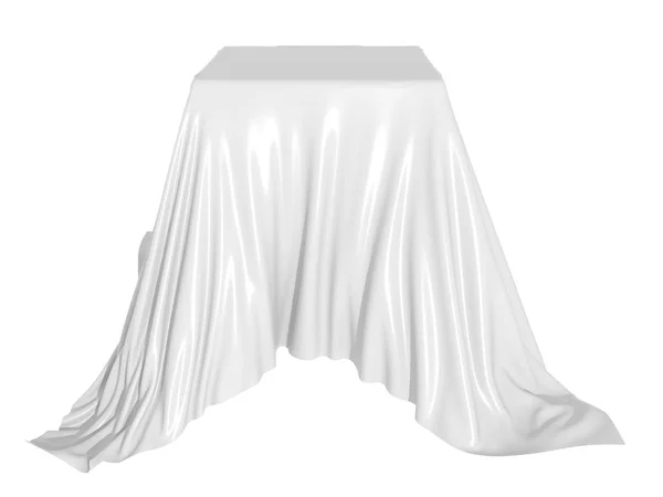 Weiße Seide Eleganz Tischdecke Messe Ausstellung Gestaltungselement Für Hintergrund Darstellung — Stockfoto