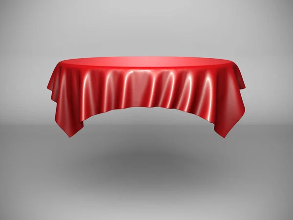Red silk elegance tablecloth. Trade show exhibition. Design element for background. 3d render illustration
