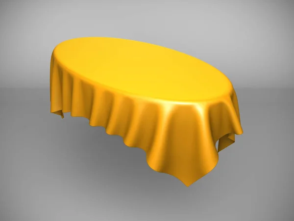 Gold silk elegance tablecloth. Trade show exhibition. Design element for background. 3d render illustration