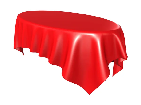 红色丝绸优雅桌布 背景的设计元素 渲染插图 — 图库照片