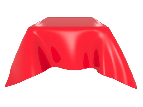 赤いシルクのエレガントなテーブル クロス トレード ショーの展示 背景のデザイン要素です レンダリング図 — ストック写真