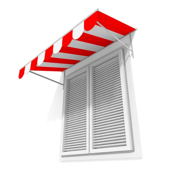 Kırmızı Tentesi Tente Kapalı Penceresi Üzerinde Tasarım Mockup Şablonu Render — Stok fotoğraf