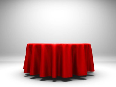 Kırmızı ipek zerafet masa örtüsü. Show Fuarı