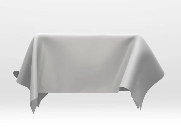 Witte zijde elegantie tafellaken. Handel Toon tentoonstelling — Stockfoto