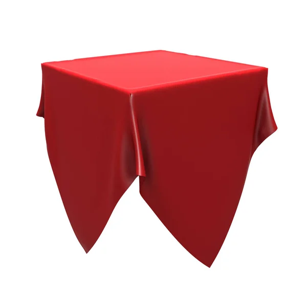 Rode zijden elegantie tafellaken. Handel Toon tentoonstelling — Stockfoto