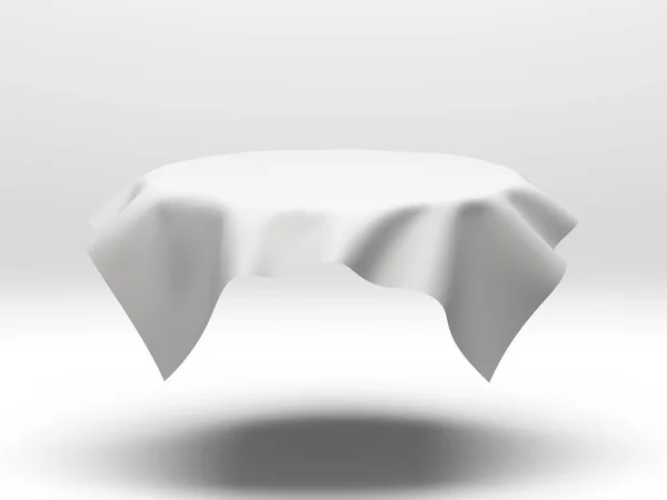 Toalha de mesa de elegância de seda branca. Exposição de feira — Fotografia de Stock