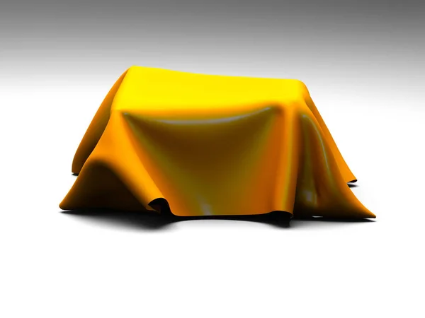 Gold silk elegance tablecloth. Trade show exhibition — Stock Photo, Image