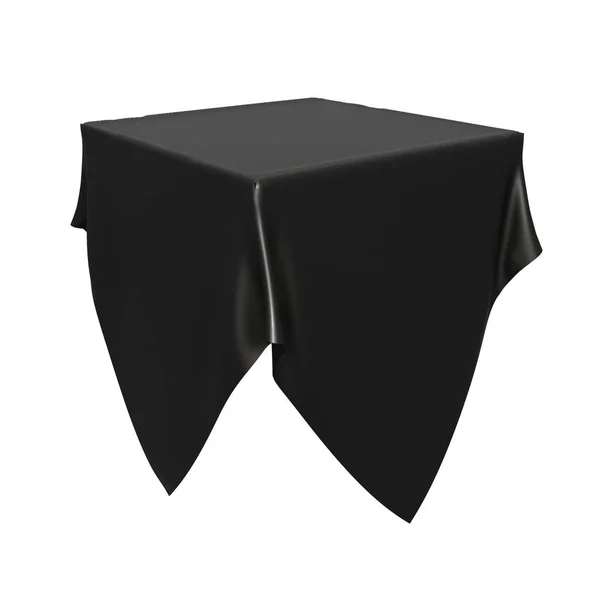Zwarte zijden elegantie tafellaken. Handel Toon tentoonstelling — Stockfoto
