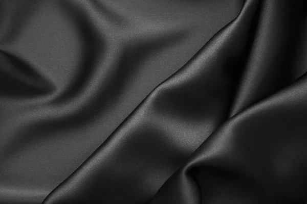 黒高級波状波状光沢のあるシルク カーテン布生地 — ストック写真