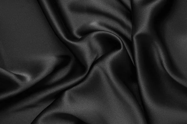 Luksusowy czarny faliste rippled błyszczący jedwab draperia tkaniny tkaniny — Zdjęcie stockowe