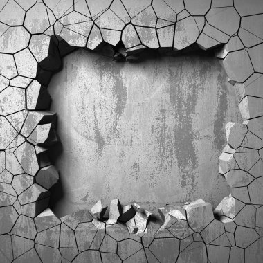 Karanlık kırık kırık hole beton duvar