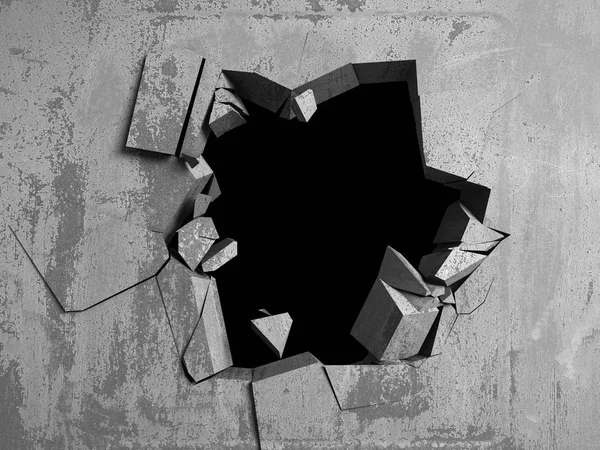Gelap retak lubang di dinding beton — Stok Foto