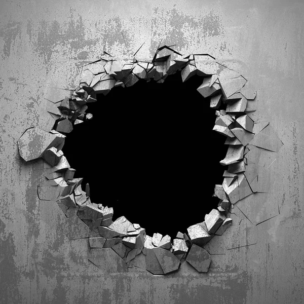 Agujero roto agrietado oscuro en pared de hormigón —  Fotos de Stock