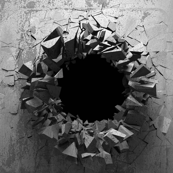 Dark cracked broken hole in concrete wall — Stock Photo, Image