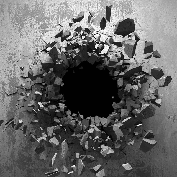 Mörka knäckt trasiga hål i betongvägg — Stockfoto