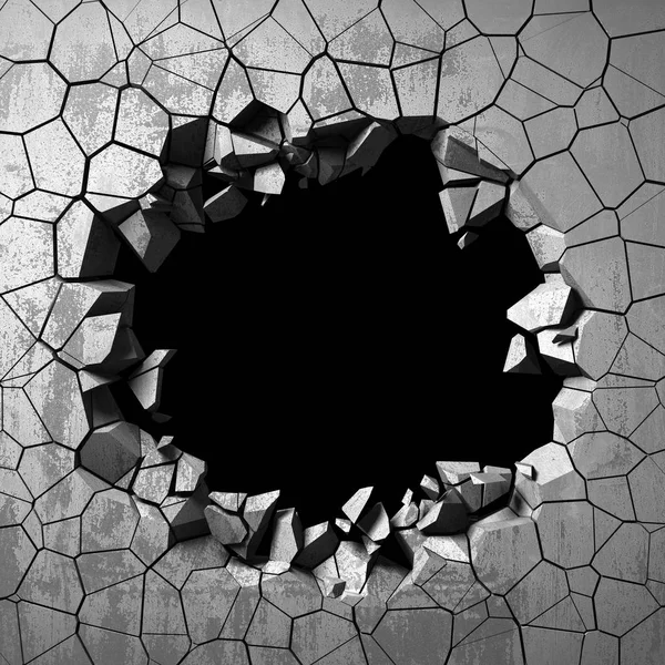 Dark cracked broken hole in concrete wall — Stock Photo, Image