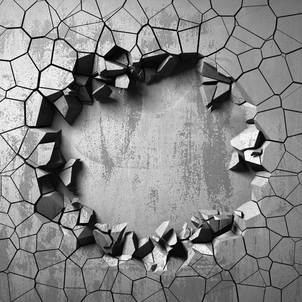 Karanlık kırık kırık hole beton duvar — Stok fotoğraf