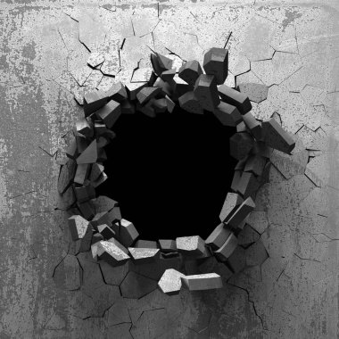 Karanlık kırık kırık hole beton duvar
