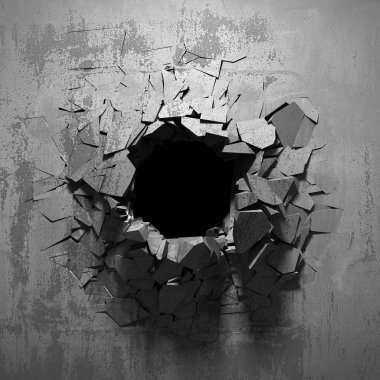 Karanlık kırık kırık hole beton duvar