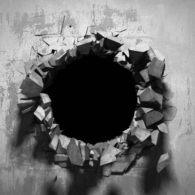 Karanlık kırık kırık hole beton duvar
