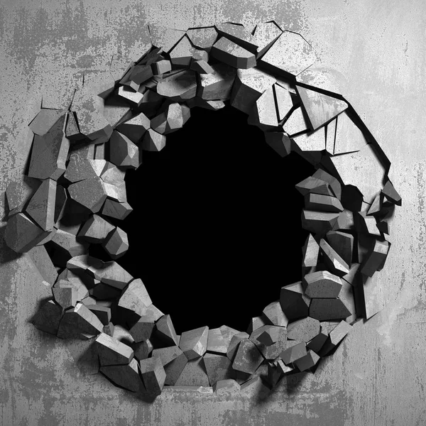 Dark cracked broken hole in concrete wall — Stock Photo, Image