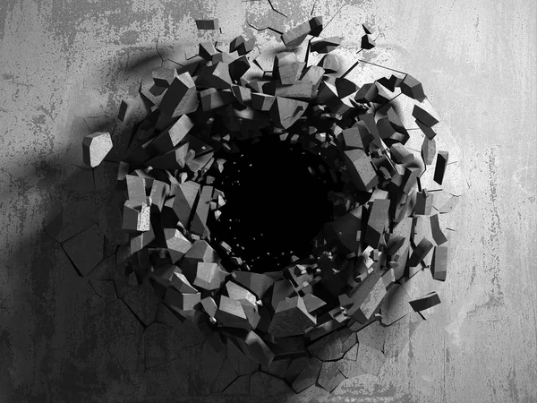 Dark cracked broken hole in concrete wall — Stock Photo, Image