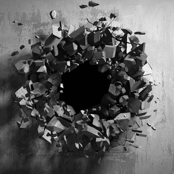 콘크리트 벽에 진한 금이 깨진된 구멍 — 스톡 사진