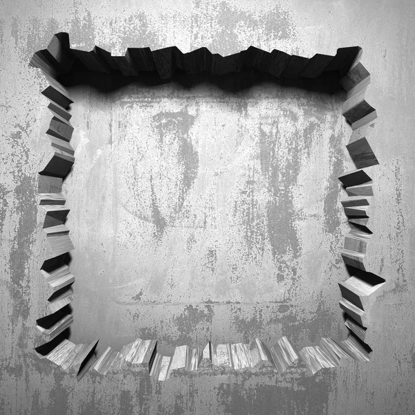 Buraco rachado escuro quebrado na parede de concreto — Fotografia de Stock