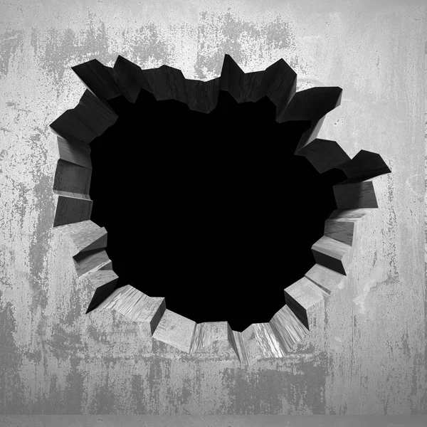 Dark cracked broken hole in concrete wall — Stock Photo, Image