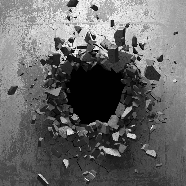 Agujero roto agrietado oscuro en pared de hormigón — Foto de Stock