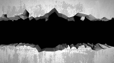 Dark cracked broken hole in concrete wall clipart