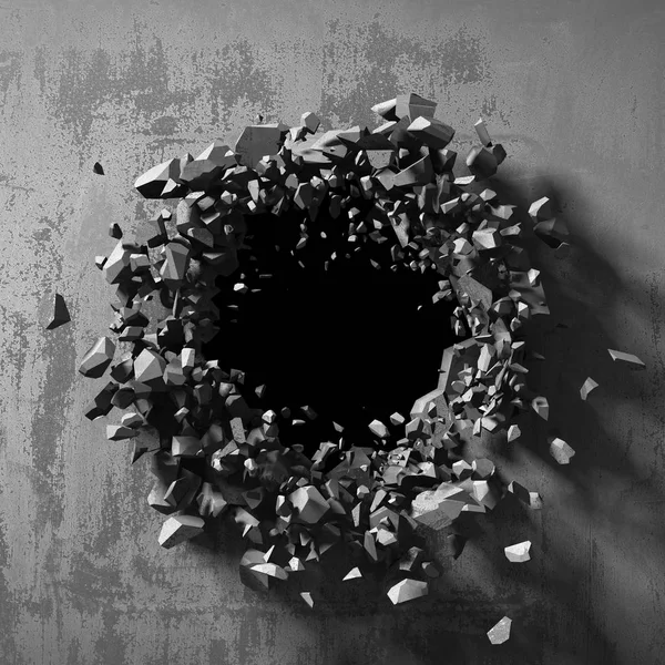 Dark cracked broken hole in concrete wall — Stock Photo, Image