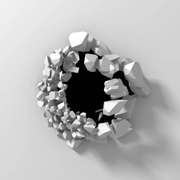 어두운 파괴 금이 흰 돌 벽에 구멍 — 스톡 사진