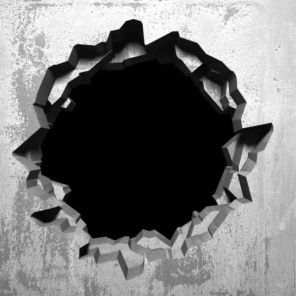 Тёмное треснувшее отверстие в бетонной стене — стоковое фото