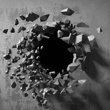 Karanlık kırık kırık hole beton duvar