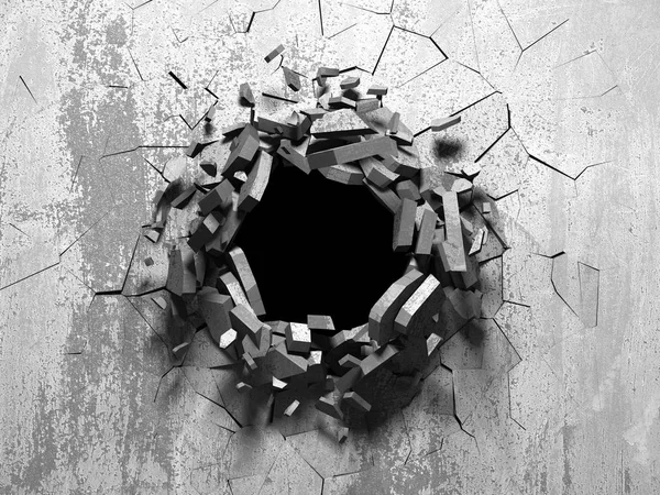 Dark cracked broken hole in concrete wall — Stock Photo, Image