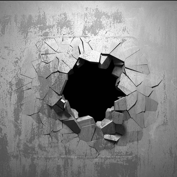 コンクリートの壁にひび壊れたダークホール — ストック写真