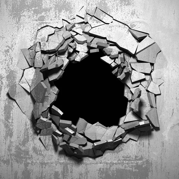 Dark cracked broken hole in concrete wall — Stock Photo, Image