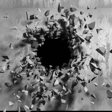Karanlık kırık kırık hole beton duvar
