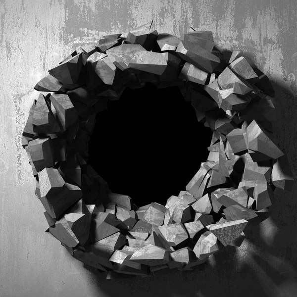 Ciemny pęknięty podziale otwór w ścianie betonowej — Zdjęcie stockowe