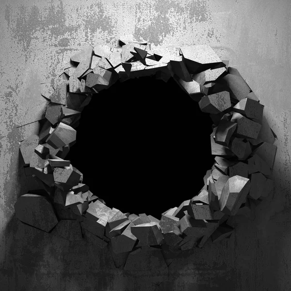 Dark cracked broken hole in concrete wall — Stock Photo, Image