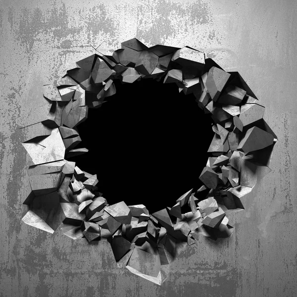 Dark cracked broken hole in concrete wall — Stock Photo, Image