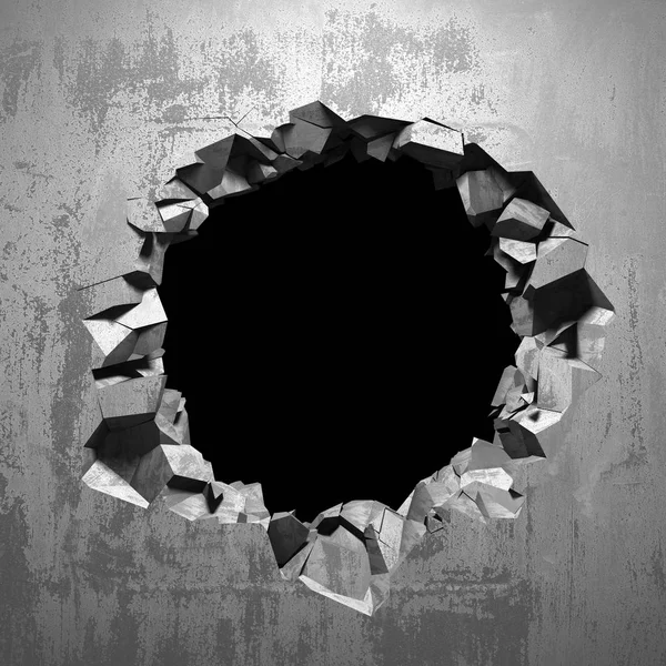 Dark cracked broken hole in concrete wall