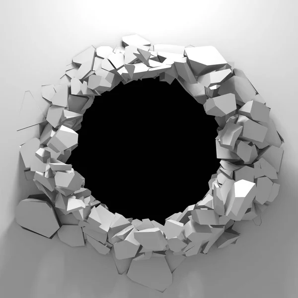 Destrucción oscura agujero agrietado en pared de piedra blanca —  Fotos de Stock