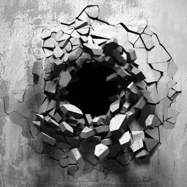 Karanlık kırık kırık hole beton duvar